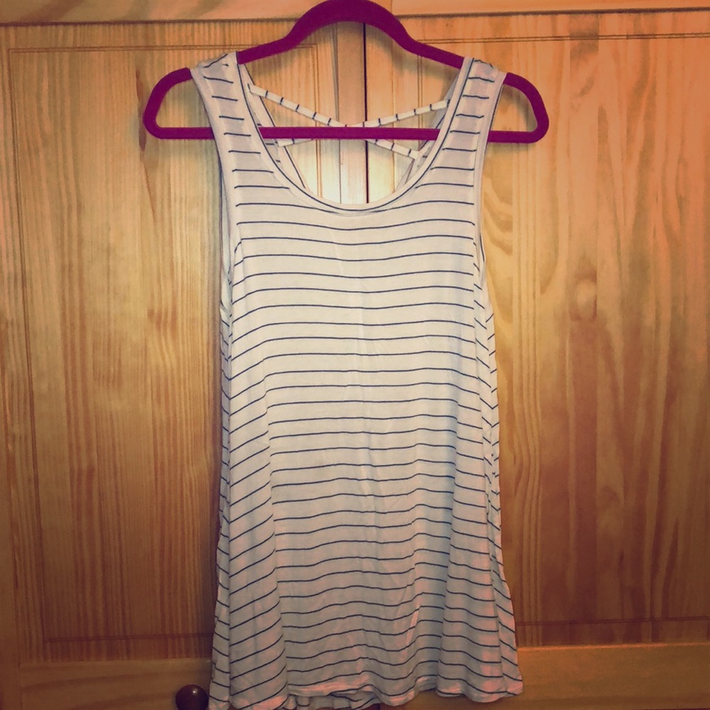 White and teal stripped tank